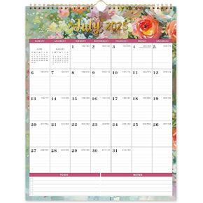 2025 Calendar - Wall Calendar 2025, Jan.2025 - Dec.2025, 12"x17", 2025 Wall Calendar with Twin-Wire Binding + Hanging Hook + Large Ruled Blocks with Julian Dates