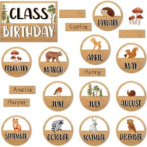 Boho Birthday Chart Bulletin Board Set Animal Theme Calendar Name Tag Classroom Decorations Back to School Paper Cutouts for Teacher Supplies Students Nursery Chalkboard Wall Door Decor