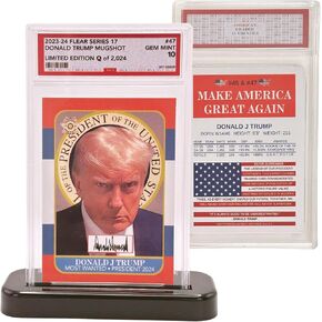 Free Stand Included | 2024 Limited Edition Mugshot Trump Collector Trading Card President Donald Trump Graded Card Gem Mint 10 | MAGA Patriot Gifts Collectible Political Gifts GOP Made in USA Gifts, Trump Memorabilia Make America Great Again