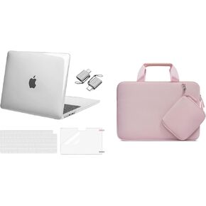 MOSISO Compatible with MacBook Air 13.6 inch Case 2022 2023 2024 Release M3 A3113 M2 A2681, Plastic Hard Shell Case&Keyboard Cover&Screen Protector&Type C&Bag with Small Case, Crystal Clear&Pink