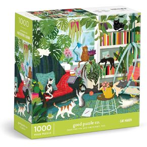 Good Puzzle Co Cat Haven – 1000 Piece Jigsaw Puzzle Featuring Beautiful Artwork of A Chic Bookshelf Surrounded by Adorable Cats