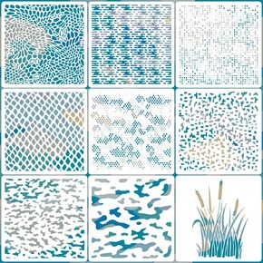 9 PCS 12 "× 12" Camo Stencil - قوالب قابلة للاستمتاع بالحيوانات العشبية الرقمية الكامو للطلاء اللوحة القماشية القارب القارب (النمط B)