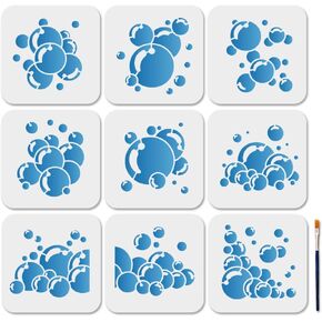 Mayjoydiy 9pcs Pbeth Paint Stencils Stency Stencils 5.9 × 5.9 بوصة مع فقاعات فرشاة الطلاء بلوك النمط النمط الحرف النموذجية لنافذة الجدار الخشبي DIY DICK Home Decor