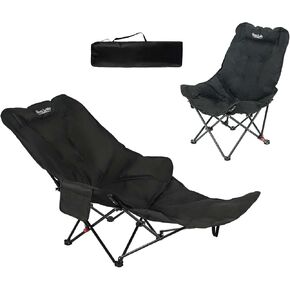 Dual Purpose Folding Camping Cot and Chair with Removable Footrest for Adults, Easy-to-Assemble Adjustable Sleeping Chair with Carry Bag for Fishing, Hiking, Travel, Home (Black)