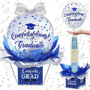 Graduation Pull Money Balloon Box Surprise Kit for Cash Graduation Party Balloon Set Class of 2025 Graduates Gifts for College High School Grad Party Decorations Supplies(Blue)