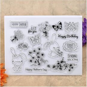 Kwan Crafts Happy Easter Happy Mother's عيد ميلاد سعيد زهور الزهور الفراشة رنب ختم واضحة لتصنيع البطاقات و DIY Scrapbooking