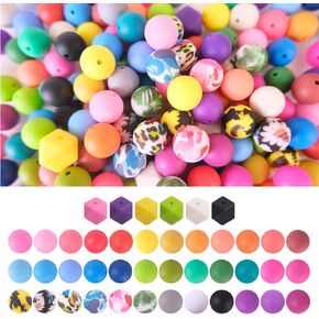 180 PCS حبات السيليكون ، 15 ملم 36 ألوان حبات السيليكون لصنع سلسلة المفاتيح ، حبات مضلعة مستديرة وخرز الطباعة الأزهار للحرف اليدوية DIY ، الأقلام ، القلادات ، ملحقات السوار (ألوان داكنة)