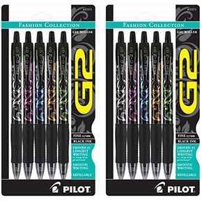 Pilot ، G2 Premium Gel Roller Pens ، Fine Point 0.7 مم ، مجموعة أزياء ، أسود ، حزمة 10