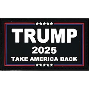 Trump 2025 Take America Back PVC Patch - Hook & Loop ، 3 "× 1.8" الحجم (الأزرق)