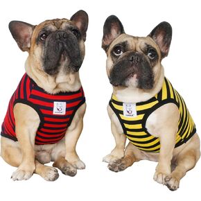 iChoue 2pcs French Bulldog Fruits Pattern Shirts 100% Breathable Cotton Tank Tops Vests Clothes for Frenchie Dogs, Lemon and Watermelon, Medium