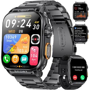 LIGE Military Smart Watch for Men, Outdoor LED Flashlight, 430mAh Battery, 1.91in HD Answer/Make Calls Touch Screen, 100+ Sport ModesFitness Tracker Pedometer Calories/5ATM Waterproof for iOS Android