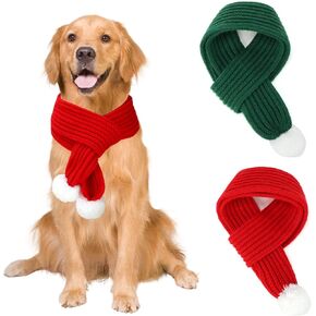 BWOGUE 2 قطعة DOCK DOG Christmas وشاح و Bandana مع بوم بوم بيضاء للكلاب المتوسطة/الكبيرة - ملحق أزياء أليف الشتاء دافئ (أحمر ، أخضر)
