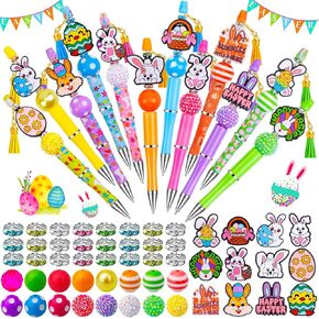 12 مجموعة من أعطال عيد الفصح DIY DIY PEN مع مجموعة من الخرز بوبليجوم سيليكون بؤري بؤرات البلاستيك أقلامًا بالخرز للخرز لمدرسة عيد الفصح.