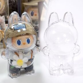 Protective Case for LABUBU The Monsters Exciting Macaron Protective Acrylic Display Case with Silicone Strap - Clear Cover for Standing Figure