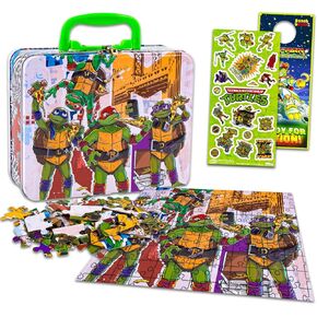 Teenage Mutant Ninja Turtles Tin Lunch Box Bundle - Tmnt Lunchbox Puzzle 48 قطعة للأطفال بالإضافة إلى ملصقات ، المزيد | اللوازم المدرسية TMNT
