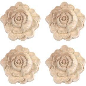 antrader 4 pcs onlays wood onlays ، شكل زهرة غير مصممة من الخشب ، إطار زين من الخشب المنحوتة لزخرفة أثاث خزانة ملابس باب الخزانة (7x7cm/2.76x2.76in)