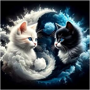 Hill Froeistung Cat Diamond Painting Kits للبالغين ، Taichi Cat Diamond Art للمبتدئين ، 5D DIY كامل الحفر جولة جوهرة الفن المنزل ديكور هدية 12x12 بوصة