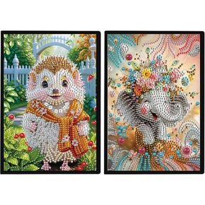 Jishshay 2 PCS Diamond Art Notebook Journal Diamond Painting Note Book Gem Art Sketchbook Gem Painting A5 Bookbook Mosaic Kits للبالغين يوميات خاصة 14.5 × 21 سم/5.7 × 8.26 بوصة الفيل القنفذ