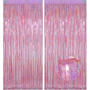 Melsan 2 Pack 3.2 ft x 8.2 ft Tinsel Foil Fringe Curtains Backdrop, Sparkle Fringe Curtains for Party Photo Background Decoration, Red