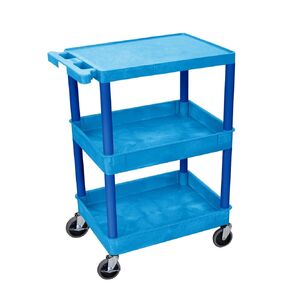 LUXOR BUSTC211BU Multipurpose Utility Cart with Flat Top Shelf and Tub Middle and Bottom Shelves, 300 lbs. Capacity, Blue