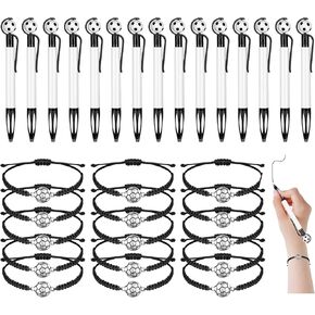 SABARY 30 PCS Sport Thief Party Party Set ، 15 PCS Soccer Pens 15 PCS Soccer Soccer Barclets Proper Pens Adlementible Party Party Gifts for Kids Teens Team Sext (Multicolor)