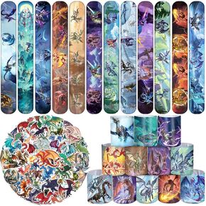 74 PCS Dragon Party Favors ، 24 PCS Dragon Slap Bracelets 50 PCS Dragon Stickers Dragon Dragon Party Party Decorities Gifts for Kids Classroom Rewards