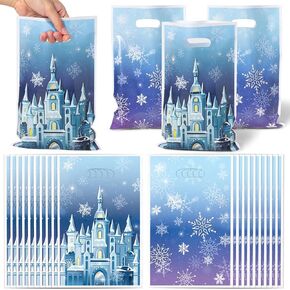 Fvhujuan Winter Party Party Favor Facs - 50pcs أكياس هدايا الثلج الأزرق ، وأكياس الأميرة Goody ، وأكياس القلعة ذات طابع القلعة للبنات عيد ميلاد استحمام الطفل