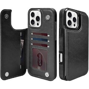 TopPerfekt Flip Leather Wallet Case Card Holder Shockproof Compatible with iPhone 16 Pro Max 6.9" Women and Girls with Card, Holder Kickstand Double Magnetic Clasp (Brown Cow Pattern)