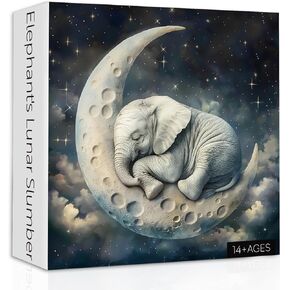 Elephant Moon Puzzles for Adults 1000 Pieces, Vintage Sleeping Elephants Jigsaw Puzzles, Fantasy Space Animal Challenging Puzzle