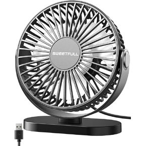 SWEETFULL USB Desk Fan Small Quiet - 3 Speeds Mini Personal Portable Fan 360° Rotation Adjustable, 5 Inch Office Table Cooling Gadgets on Desktop (Blue)