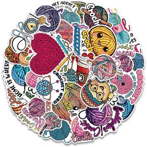 Crochet Stickers 50 Pieces Vinyl Waterproof Decal for Laptop Water Bottle Phone Car Window Bike Motorcycle Stakeboard Scrapbook Crocheting Sticker Gifts