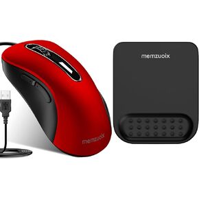 Memzuoix Ergonomic Mouse Pad + USB الماوس السلكي للكمبيوتر المحمول ، سطح المكتب ، الكمبيوتر الشخصي ، MacBook
