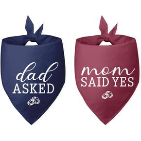Dad Asked Dog Mom Said Yes Wedding Bandana Blue Red Dog Bandana Engagement Gift Funny Dog Bandana Wedding Photo Prop Pet Scarf Accessories for Pet Dog Lovers Gifts Pack of 2