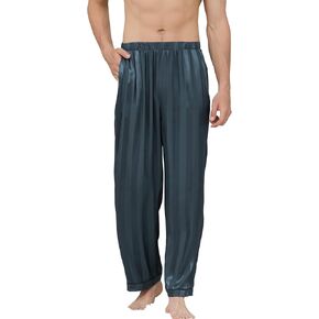 Cromoncent Men's Silk Pajama Pants Satin Pajamas Night Sleep Pj Pants Lightweight with Pockets Elastic Waist