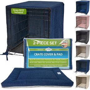 Pet Dreams Dog Crate Cover & Mat- Breathable Non-Toxic Kennel Topper for Single-Door Crates, Fits iCrate Dog Cages 18, 24, 30, 36, 42, 48 Inches (Denim, Medium, 30“)