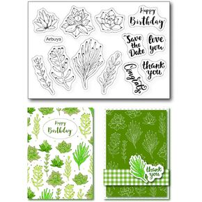 Arbuya DIY Succulent Happy Birthday Thank You Love You Congrats Wedding Decorative Clear Stamps for Card Making and DIY Scrapbooking
