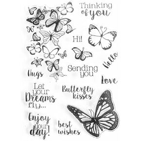 Arrietty Butterfly Kisses Best Wishes Thiking of You Phrase Greetings Clear Stamps for Card Making Decoration and DIY Scrapbooking Tools Rubber Stamps