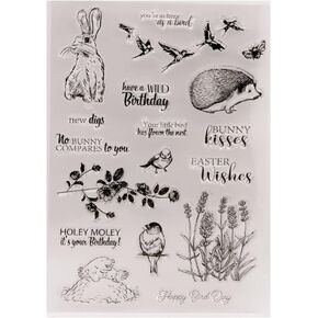 Arbuya Bunny Easter Day Spring Birds Hedgehog Flowers Lavendar Clear Stamps for Card Making Decoration and DIY Scrapbooking Tools Rubber Stamps
