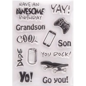 Arbuya Awesome Birthday Clear Stamps Words Yay Cool Dude You Rock Silicone Stamps for Card Making Decoration and DIY Scrapbooking