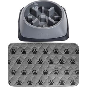 Gorilla Grip Slow Feeder Dog Bowl and Reusable Puppy Pads 2 Pack, Dogs Pet Bowl 4 Cups Slip Resistant in Black Color, Incontinence Underpads Size 18x12 in Gray Color, 2 Item Bundle