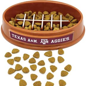 NCAA Super -Bowl - Texas A&M Slow Feeder Dog Bowl. تصميم كرة القدم بطيئة التغذية السلطانية للهضم الصحي. وعاء الحيوانات الأليفة غير المنقوش للكلاب والقطط الكبيرة والصغيرة