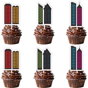 18pcs Glitter City Buildings Dessert Cupcake Topper City Night Scene Theme Decor Supplies Men Women Happy Birthday Party Decorations