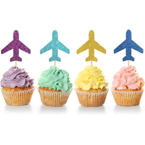 Cupcake Cupcake Topcake Toppers Travel Travel Cupcake Decor/Date Baby/Signment/تقاعد/تخرج كب كيك أقطار Toppers/Bon Voyage وداع Cupcake Cupcake/Purple & Blue & Gold Glitter 24pcs