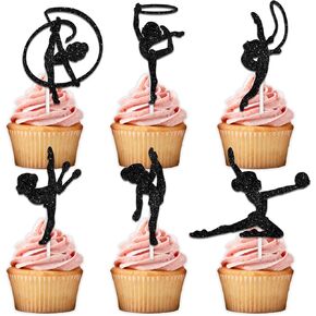 18pcs Black Silhouette Glitter Dessert Cupcake Topper Pick for Women Gymnastics Theme Decor Supplies Women Girls Gymnast Happy Birthday Party Decorations