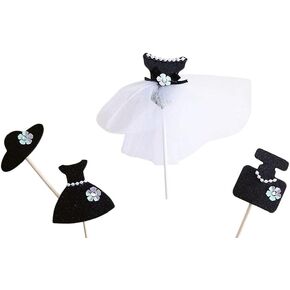 Fun Designs of Elegant Dress and Perfume Cake Set and Cupcake Toppers for Birthday/Events (Black Elegant Pearl Ballet Princess-set of 4)