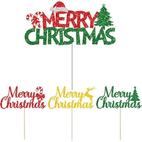 Jozon 37 Pack Gold Red Green Green Merry Cake Topper and Cupcake Toppers مجموعة لامع لعيد العطلة Cupcake تختار مستلزمات كعكة عيد الميلاد.