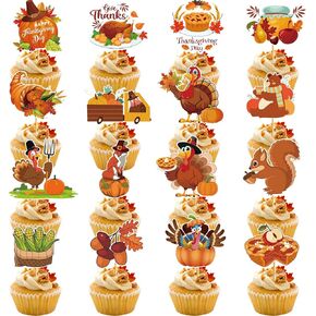 36pcs Friendsgiving & عيد الشكر Cupcake Toppers - Turkey & Friends Toppers لزخارف الحفلات