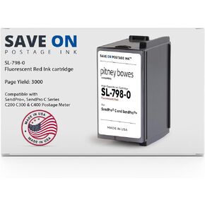 خرطوشة حبر Pitney Bowes Bowes المتوافقة SL -798-0 - خرطوشة الحبر الأحمر الفلوريسنت لـ Sendpro+، Sendpro C Series C200 C300 & C400 Postage Meter - حبر طابعة الحبر البديلة.