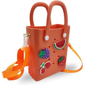 Small Rubber Beach Bag Simple Modern Waterproof Mini Eva Tote Pool Bag For Women With Holes(Orange)