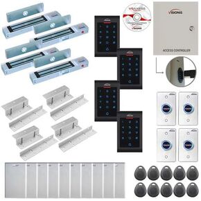 Visionis FPC-8049 4 Doors Access Control Inswinging Door 600lbs Mag Lock Time Attendance TCP/IP Wiegand Controller Box + Power Supply, Indoor Only Keypad/Reader, Software 10,000 Users Kit